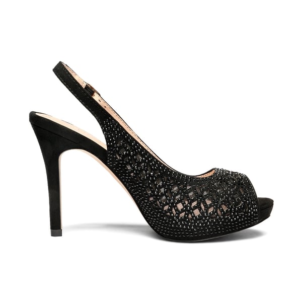 Peep Toe Rhinestone Pumps - BLACK SUEDE - 2